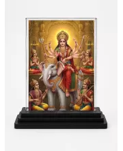 Durga Acrylic Car Dashboard Showpiece | Double-Sided Durga Photo Stand | 3 X 4 Inch Photo | Transparent Acrylic Frame With Black Base | Car Dashboard, Office & Table Decor (F71833)