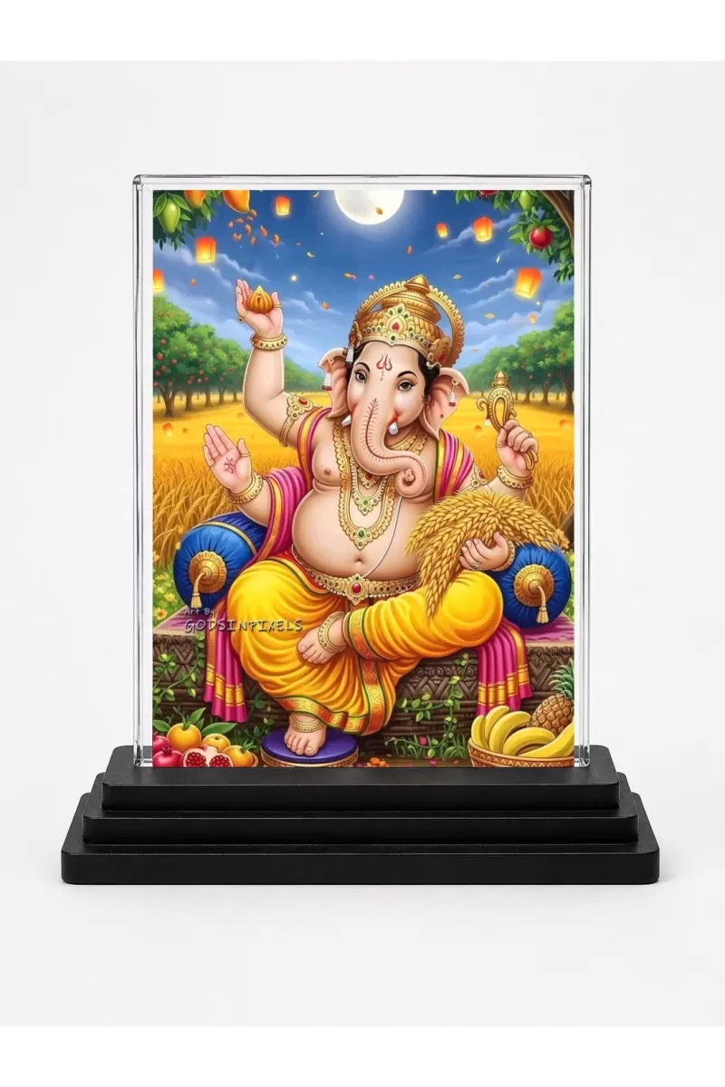 Ganesha Acrylic Car Dashboard Showpiece | Double-Sided Ganesha Photo Stand | 3 X 4 Inch Photo | Transparent Acrylic Frame With Black Base | Car Dashboard, Office & Table Decor (F71834)
