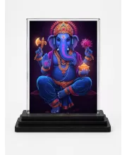 Ganesha Acrylic Car Dashboard Showpiece | Double-Sided Ganesha Photo Stand | 3 X 4 Inch Photo | Transparent Acrylic Frame With Black Base | Car Dashboard, Office & Table Decor (F71835)