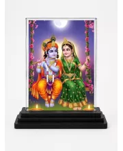 Krishna And Radha Acrylic Car Dashboard Showpiece | Double-Sided Krishna And Radha Photo Stand | 3 X 4 Inch Photo | Transparent Acrylic Frame With Black Base | Car Dashboard, Office & Table Decor (F71836)