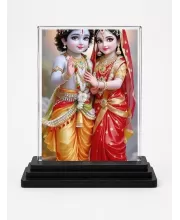 Radha And Krishna Acrylic Car Dashboard Showpiece | Double-Sided Radha And Krishna Photo Stand | 3 X 4 Inch Photo | Transparent Acrylic Frame With Black Base | Car Dashboard, Office & Table Decor (F71837)