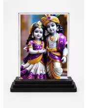 Radha Krishna Acrylic Car Dashboard Showpiece | Double-Sided Radha Krishna Photo Stand | 3 X 4 Inch Photo | Transparent Acrylic Frame With Black Base | Car Dashboard, Office & Table Decor (F71838)