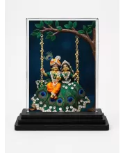 Radha Krishna Acrylic Car Dashboard Showpiece | Double-Sided Radha Krishna Photo Stand | 3 X 4 Inch Photo | Transparent Acrylic Frame With Black Base | Car Dashboard, Office & Table Decor (F71839)