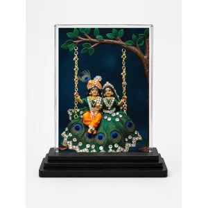 Radha Krishna Acrylic Car Dashboard Showpiece | Double-Sided Radha Krishna Photo Stand | 3 X 4 Inch Photo | Transparent Acrylic Frame With Black Base | Car Dashboard, Office & Table Decor (F71839)