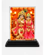 Radha Krishna Acrylic Car Dashboard Showpiece | Double-Sided Radha Krishna Photo Stand | 3 X 4 Inch Photo | Transparent Acrylic Frame With Black Base | Car Dashboard, Office & Table Decor (F71840)