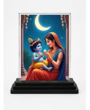 Krishna And Yashoda Acrylic Car Dashboard Showpiece | Double-Sided Krishna And Yashoda Photo Stand | 3 X 4 Inch Photo | Transparent Acrylic Frame With Black Base | Car Dashboard, Office & Table Decor (F71841)