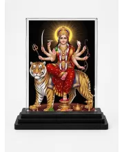 Durga Acrylic Car Dashboard Showpiece | Double-Sided Durga Photo Stand | 3 X 4 Inch Photo | Transparent Acrylic Frame With Black Base | Car Dashboard, Office & Table Decor (F71843)