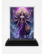 Durga Acrylic Car Dashboard Showpiece | Double-Sided Durga Photo Stand | 3 X 4 Inch Photo | Transparent Acrylic Frame With Black Base | Car Dashboard, Office & Table Decor (F71844)