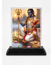 Lord Shiva Acrylic Car Dashboard Showpiece | Double-Sided Lord Shiva Photo Stand | 3 X 4 Inch Photo | Transparent Acrylic Frame With Black Base | Car Dashboard, Office & Table Decor (F71845)