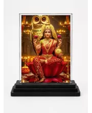 Lakshmi Acrylic Car Dashboard Showpiece | Double-Sided Lakshmi Photo Stand | 3 X 4 Inch Photo | Transparent Acrylic Frame With Black Base | Car Dashboard, Office & Table Decor (F71847)