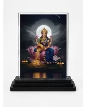 Lakshmi Acrylic Car Dashboard Showpiece | Double-Sided Lakshmi Photo Stand | 3 X 4 Inch Photo | Transparent Acrylic Frame With Black Base | Car Dashboard, Office & Table Decor (F71850)