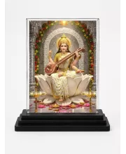 Saraswati Acrylic Car Dashboard Showpiece | Double-Sided Saraswati Photo Stand | 3 X 4 Inch Photo | Transparent Acrylic Frame With Black Base | Car Dashboard, Office & Table Decor (F71851)