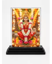 Lakshmi Acrylic Car Dashboard Showpiece | Double-Sided Lakshmi Photo Stand | 3 X 4 Inch Photo | Transparent Acrylic Frame With Black Base | Car Dashboard, Office & Table Decor (F71852)