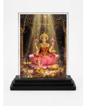 Lakshmi Acrylic Car Dashboard Showpiece | Double-Sided Lakshmi Photo Stand | 3 X 4 Inch Photo | Transparent Acrylic Frame With Black Base | Car Dashboard, Office & Table Decor (F71854)