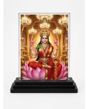 Lakshmi Acrylic Car Dashboard Showpiece | Double-Sided Lakshmi Photo Stand | 3 X 4 Inch Photo | Transparent Acrylic Frame With Black Base | Car Dashboard, Office & Table Decor (F71855)