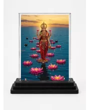 Lakshmi Acrylic Car Dashboard Showpiece | Double-Sided Lakshmi Photo Stand | 3 X 4 Inch Photo | Transparent Acrylic Frame With Black Base | Car Dashboard, Office & Table Decor (F71856)
