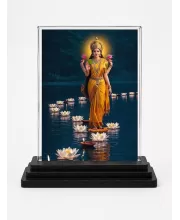 Lakshmi Acrylic Car Dashboard Showpiece | Double-Sided Lakshmi Photo Stand | 3 X 4 Inch Photo | Transparent Acrylic Frame With Black Base | Car Dashboard, Office & Table Decor (F71857)