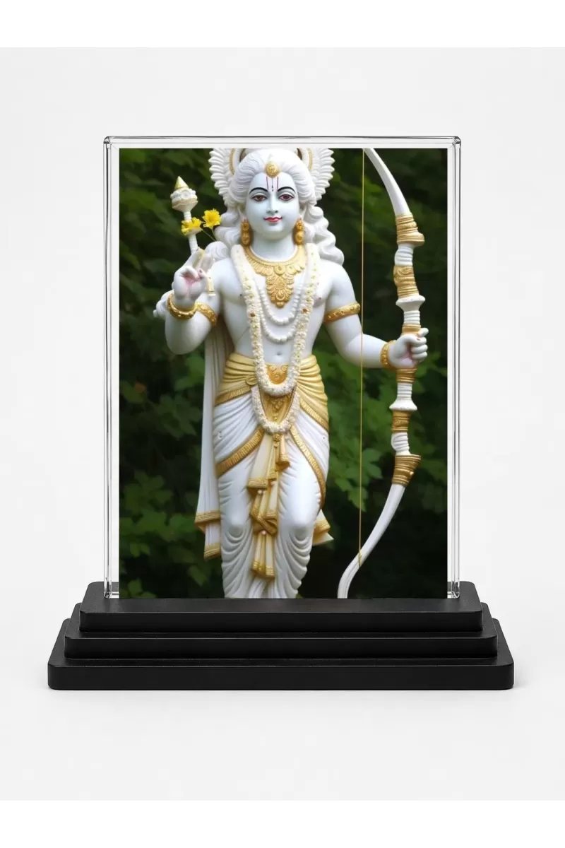 Rama Acrylic Car Dashboard Showpiece | Double-Sided Rama Photo Stand | 3 X 4 Inch Photo | Transparent Acrylic Frame With Black Base | Car Dashboard, Office & Table Decor (F71859)