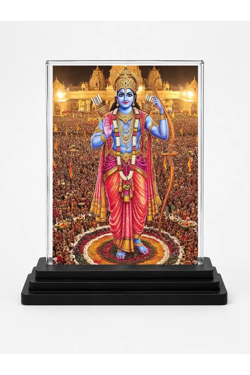 Rama Acrylic Car Dashboard Showpiece | Double-Sided Rama Photo Stand | 3 X 4 Inch Photo | Transparent Acrylic Frame With Black Base | Car Dashboard, Office & Table Decor (F71860)