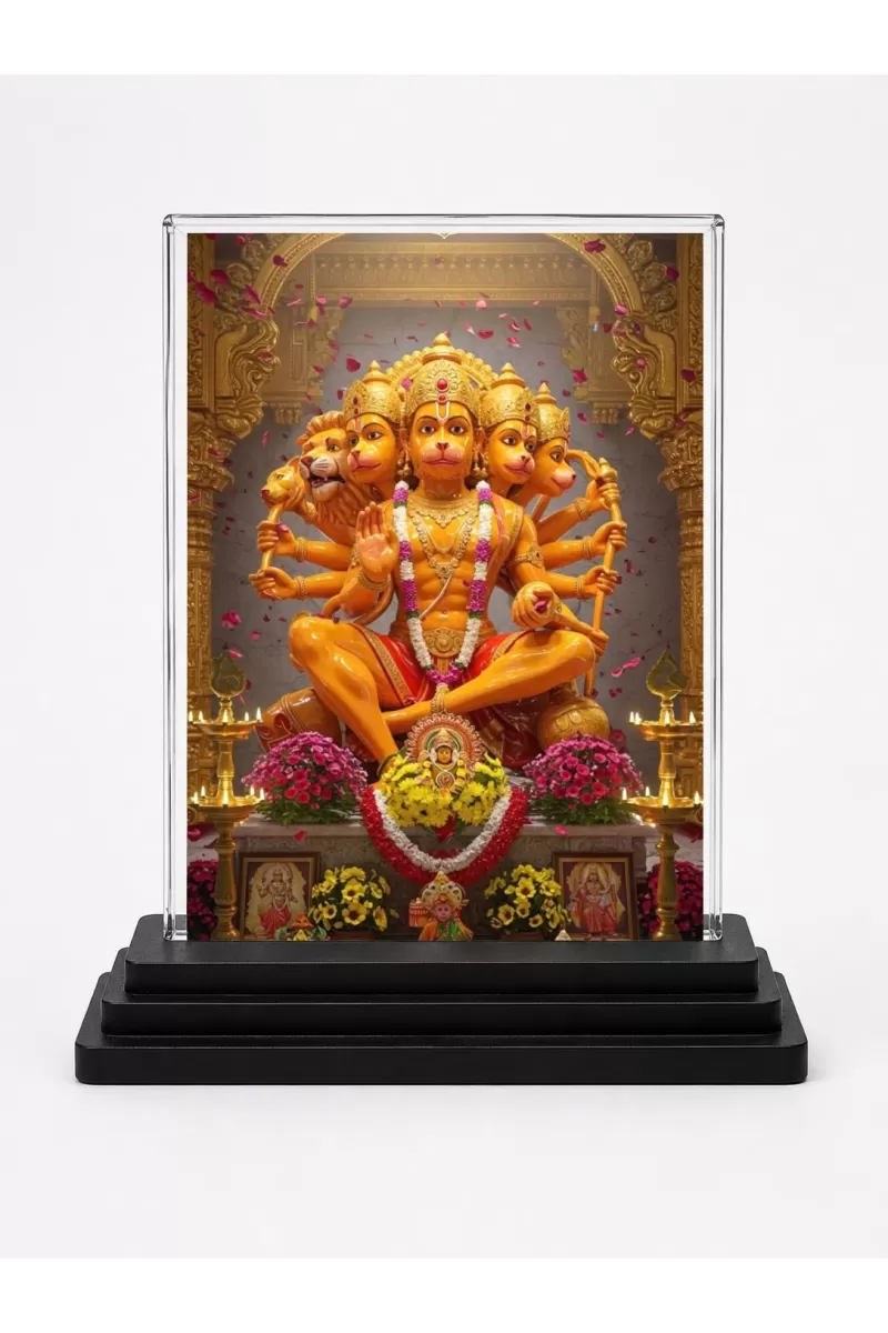 Hanuman Acrylic Car Dashboard Showpiece | Double-Sided Hanuman Photo Stand | 3 X 4 Inch Photo | Transparent Acrylic Frame With Black Base | Car Dashboard, Office & Table Decor (F71861)