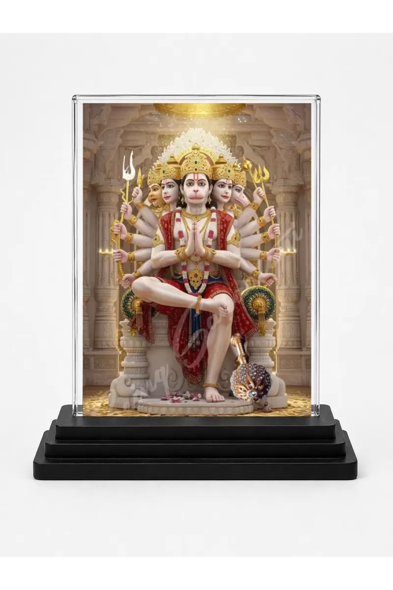 Hanuman Acrylic Car Dashboard Showpiece | Double-Sided Hanuman Photo Stand | 3 X 4 Inch Photo | Transparent Acrylic Frame With Black Base | Car Dashboard, Office & Table Decor (F71862)