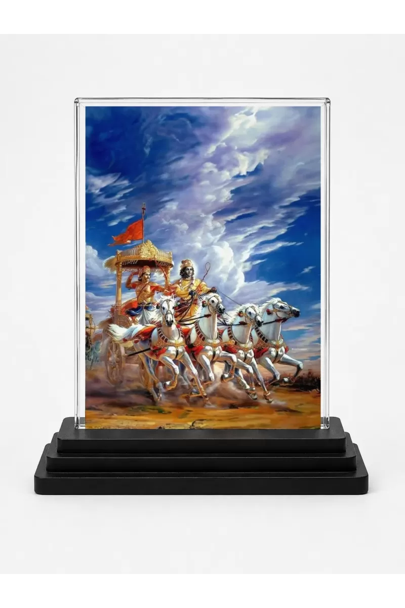 Arjuna Acrylic Car Dashboard Showpiece | Double-Sided Arjuna Photo Stand | 3 X 4 Inch Photo | Transparent Acrylic Frame With Black Base | Car Dashboard, Office & Table Decor (F71865)