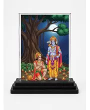 Rama And Hanuman Acrylic Car Dashboard Showpiece | Double-Sided Rama And Hanuman Photo Stand | 3 X 4 Inch Photo | Transparent Acrylic Frame With Black Base | Car Dashboard, Office & Table Decor (F71866)