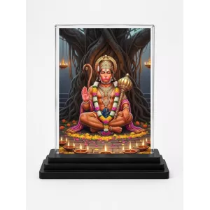 Hanuman Acrylic Car Dashboard Showpiece | Double-Sided Hanuman Photo Stand | 3 X 4 Inch Photo | Transparent Acrylic Frame With Black Base | Car Dashboard, Office & Table Decor (F71867)