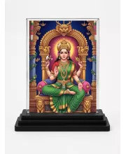 Lakshmi Acrylic Car Dashboard Showpiece | Double-Sided Lakshmi Photo Stand | 3 X 4 Inch Photo | Transparent Acrylic Frame With Black Base | Car Dashboard, Office & Table Decor (F71868)