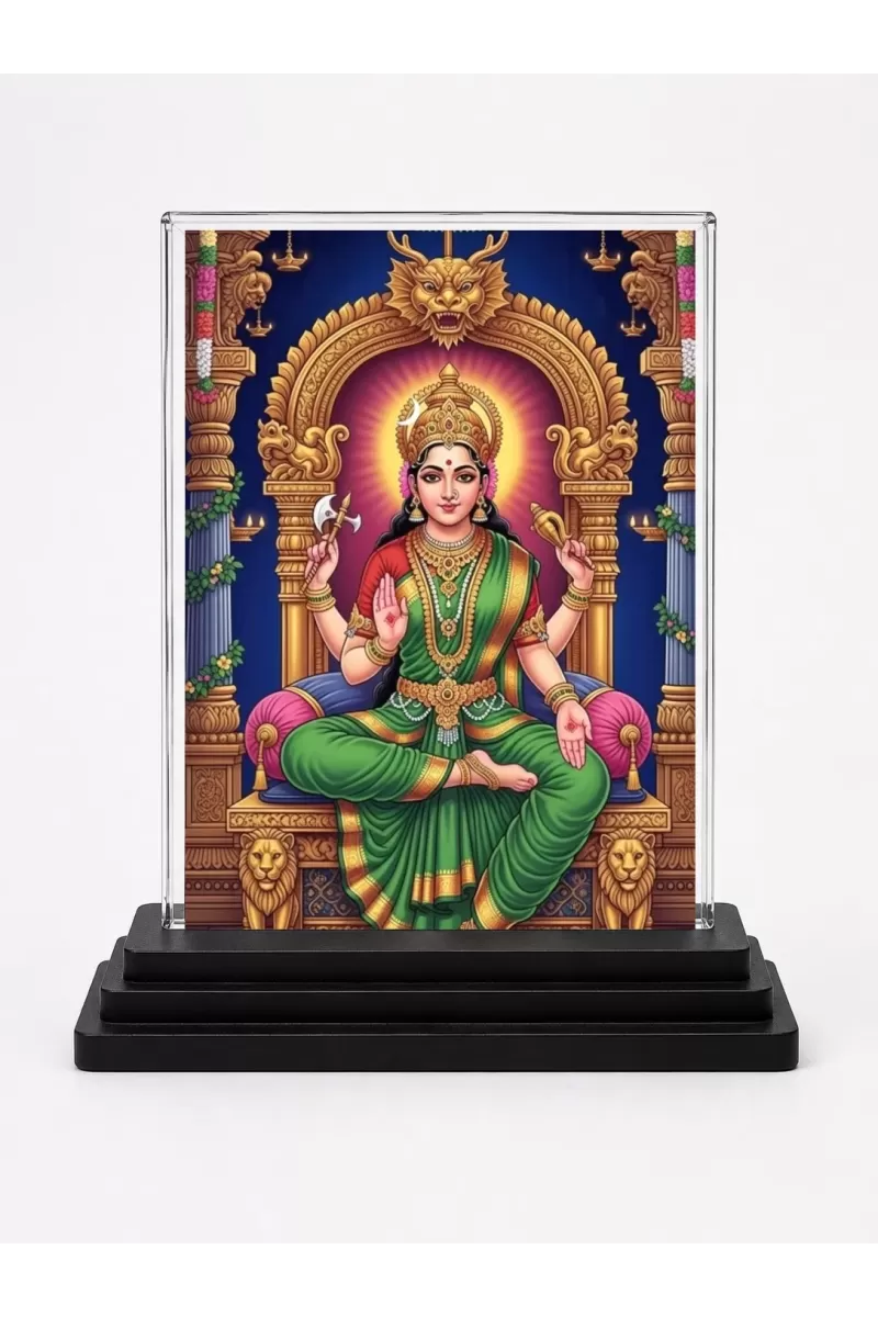 Lakshmi Acrylic Car Dashboard Showpiece | Double-Sided Lakshmi Photo Stand | 3 X 4 Inch Photo | Transparent Acrylic Frame With Black Base | Car Dashboard, Office & Table Decor (F71868)