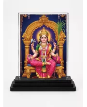 Lakshmi Acrylic Car Dashboard Showpiece | Double-Sided Lakshmi Photo Stand | 3 X 4 Inch Photo | Transparent Acrylic Frame With Black Base | Car Dashboard, Office & Table Decor (F71869)