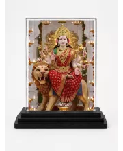 Durga Acrylic Car Dashboard Showpiece | Double-Sided Durga Photo Stand | 3 X 4 Inch Photo | Transparent Acrylic Frame With Black Base | Car Dashboard, Office & Table Decor (F71870)