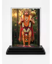 Hanuman Acrylic Car Dashboard Showpiece | Double-Sided Hanuman Photo Stand | 3 X 4 Inch Photo | Transparent Acrylic Frame With Black Base | Car Dashboard, Office & Table Decor (F71871)