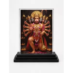Hanuman Acrylic Car Dashboard Showpiece | Double-Sided Hanuman Photo Stand | 3 X 4 Inch Photo | Transparent Acrylic Frame With Black Base | Car Dashboard, Office & Table Decor (F71872)