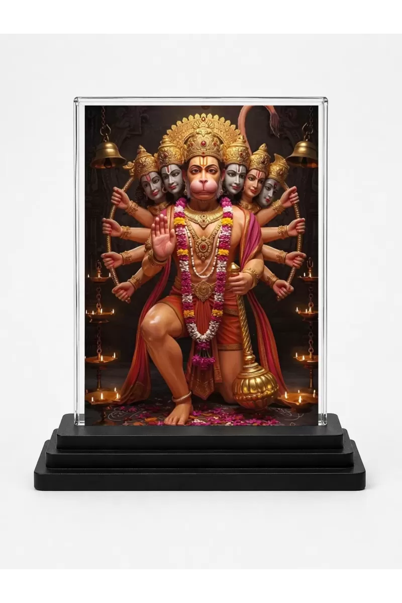 Hanuman Acrylic Car Dashboard Showpiece | Double-Sided Hanuman Photo Stand | 3 X 4 Inch Photo | Transparent Acrylic Frame With Black Base | Car Dashboard, Office & Table Decor (F71872)