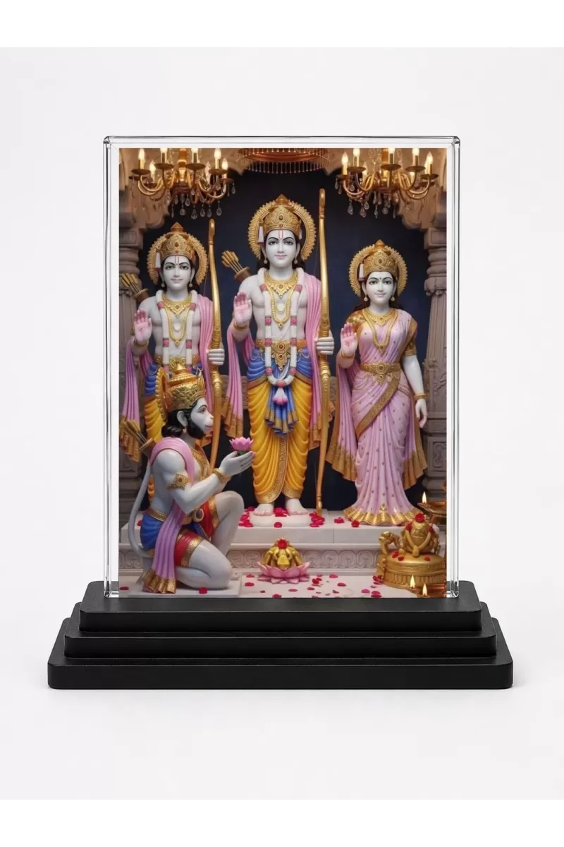 Ram Darbar Acrylic Car Dashboard Showpiece | Double-Sided Ram Darbar Photo Stand | 3 X 4 Inch Photo | Transparent Acrylic Frame With Black Base | Car Dashboard, Office & Table Decor (F71879)