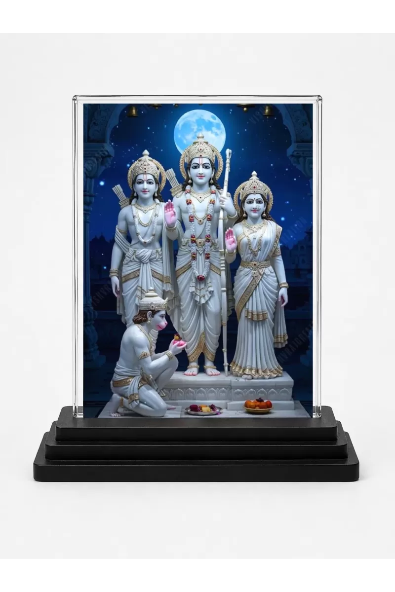 Ram Darbar Acrylic Car Dashboard Showpiece | Double-Sided Ram Darbar Photo Stand | 3 X 4 Inch Photo | Transparent Acrylic Frame With Black Base | Car Dashboard, Office & Table Decor (F71881)