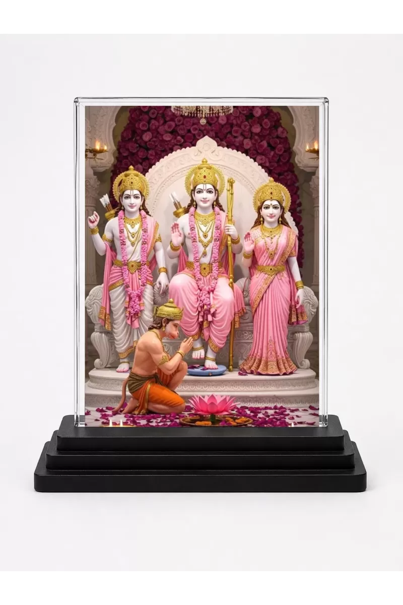 Ram Darbar Acrylic Car Dashboard Showpiece | Double-Sided Ram Darbar Photo Stand | 3 X 4 Inch Photo | Transparent Acrylic Frame With Black Base | Car Dashboard, Office & Table Decor (F71882)