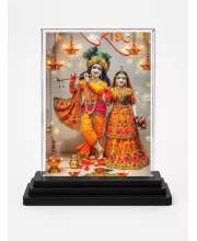 Radha Krishna Acrylic Car Dashboard Showpiece | Double-Sided Radha Krishna Photo Stand | 3 X 4 Inch Photo | Transparent Acrylic Frame With Black Base | Car Dashboard, Office & Table Decor (F71883)