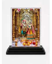 Krishna And Radha Acrylic Car Dashboard Showpiece | Double-Sided Krishna And Radha Photo Stand | 3 X 4 Inch Photo | Transparent Acrylic Frame With Black Base | Car Dashboard, Office & Table Decor (F71884)