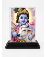 Krishna Acrylic Car Dashboard Showpiece | Double-Sided Krishna Photo Stand | 3 X 4 Inch Photo | Transparent Acrylic Frame With Black Base | Car Dashboard, Office & Table Decor (F71886)