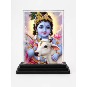 Krishna Acrylic Car Dashboard Showpiece | Double-Sided Krishna Photo Stand | 3 X 4 Inch Photo | Transparent Acrylic Frame With Black Base | Car Dashboard, Office & Table Decor (F71886)