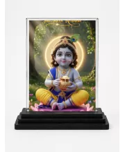 Lord Krishna Acrylic Car Dashboard Showpiece | Double-Sided Lord Krishna Photo Stand | 3 X 4 Inch Photo | Transparent Acrylic Frame With Black Base | Car Dashboard, Office & Table Decor (F71887)