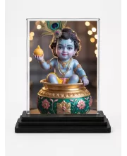 Krishna Acrylic Car Dashboard Showpiece | Double-Sided Krishna Photo Stand | 3 X 4 Inch Photo | Transparent Acrylic Frame With Black Base | Car Dashboard, Office & Table Decor (F71888)