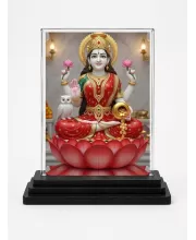 Lakshmi Acrylic Car Dashboard Showpiece | Double-Sided Lakshmi Photo Stand | 3 X 4 Inch Photo | Transparent Acrylic Frame With Black Base | Car Dashboard, Office & Table Decor (F71889)