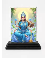 Lakshmi Acrylic Car Dashboard Showpiece | Double-Sided Lakshmi Photo Stand | 3 X 4 Inch Photo | Transparent Acrylic Frame With Black Base | Car Dashboard, Office & Table Decor (F71891)