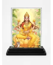 Lakshmi Acrylic Car Dashboard Showpiece | Double-Sided Lakshmi Photo Stand | 3 X 4 Inch Photo | Transparent Acrylic Frame With Black Base | Car Dashboard, Office & Table Decor (F71892)