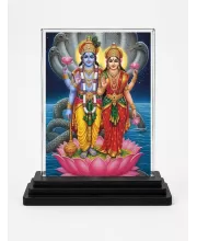 Radha Krishna Acrylic Car Dashboard Showpiece | Double-Sided Radha Krishna Photo Stand | 3 X 4 Inch Photo | Transparent Acrylic Frame With Black Base | Car Dashboard, Office & Table Decor (F71893)