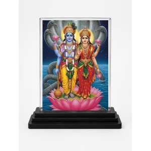 Radha Krishna Acrylic Car Dashboard Showpiece | Double-Sided Radha Krishna Photo Stand | 3 X 4 Inch Photo | Transparent Acrylic Frame With Black Base | Car Dashboard, Office & Table Decor (F71893)