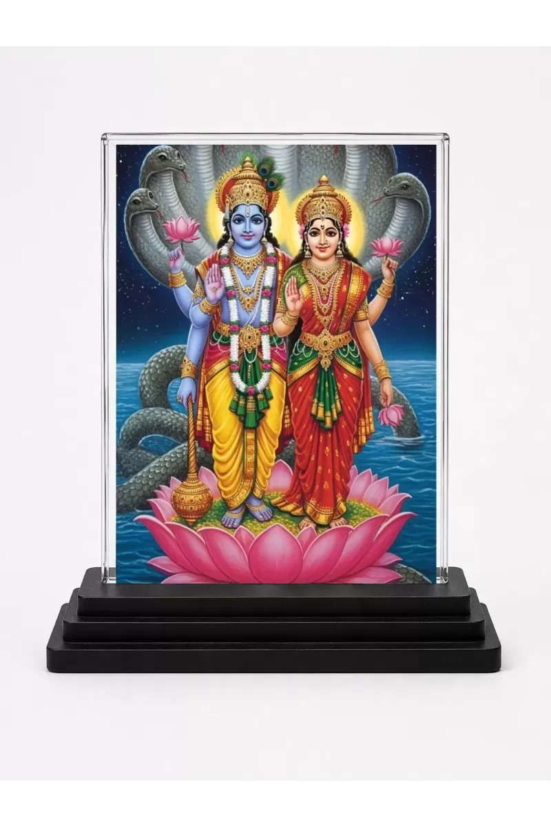 Radha Krishna Acrylic Car Dashboard Showpiece | Double-Sided Radha Krishna Photo Stand | 3 X 4 Inch Photo | Transparent Acrylic Frame With Black Base | Car Dashboard, Office & Table Decor (F71893)